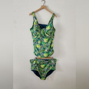 Lands End Two-Piece Underwire Wrap Palm Tankini Tropical  Swimwear 20W